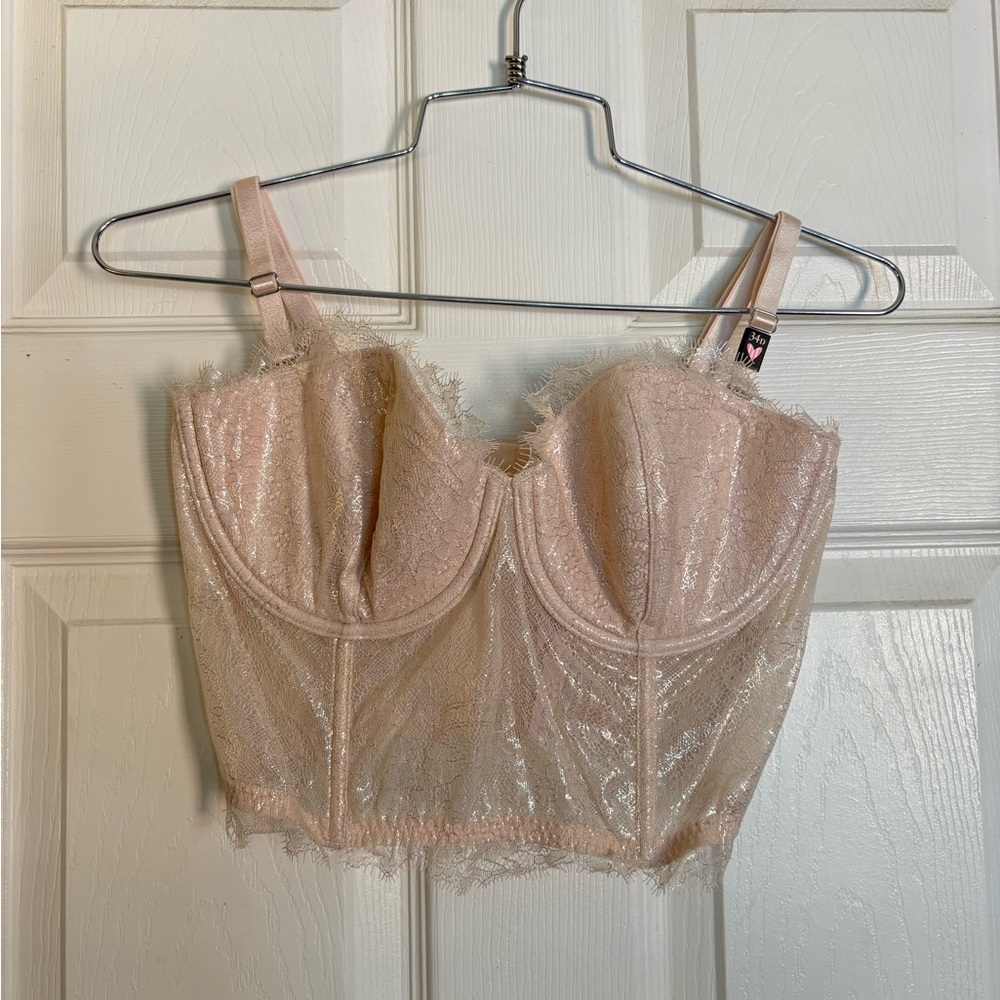 Victoria's Secret Shimmer Lace Bustier in Cream